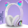 BUĞZ Mor RGB Işıklı Kulak Üstü Kulaklık, Kablolu ve Kablosuz Bağlantı ile Aktif Gürültü Önleme Özellikli