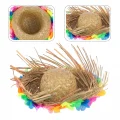 BUĞZ Naturel Renk Püsküllü Örme Hasır Hawaii Luau Aloha Şapka 13x36 Cm
