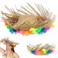 BUĞZ Naturel Renk Püsküllü Örme Hasır Hawaii Luau Aloha Şapka 13x36 cm
