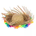 BUĞZ Naturel Renk Püsküllü Örme Hasır Hawaii Luau Aloha Şapka 13x36 Cm - Lisinya