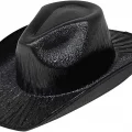 Neon Hologramlı Kovboy Model Parti Şapkası Siyah Yetişkin 39X36X14 cm