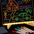BUĞZ Neon Işıklı 7 Renk Işık Boyama Kalemli Led Resim Panosu Boyama Tahtası Kalemleri 20 X 20