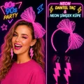 BUĞZ Neon Pembe Dantel Taç Ve Şimşek Küpe 8039ler 9039lar Parti Seti