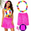 BUĞZ Neon Pembe Hawaii Etek 40 cm ve Rengarenk Hawaii Kolye