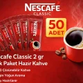 BUĞZ Nescafe Classic 2 gr 50 Adet Stick Paket Hazır Kahve %100 Çözünebilir Zengin Yoğun Aroma