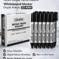 BUĞZ Onas Siyah Beyaz Tahta Kalemi Whiteboard Marker Düşük Kokulu 12 Adet Kutu