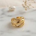 BUĞZ Örgü Formlu Geniş Tasarım Gold Renk Yüzük