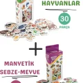  Oyuncak Manyetik Mıknatıslı 30 Parça Hayvanlar 26 Parça Sebze Meyveler Eğitici Set Magnet