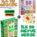 Oyuncak Minik Bebeğimin İlk 50 Sözcük Kartları ve İlk 50 Meyve Sebze Kartları Flash Kart Set 2li