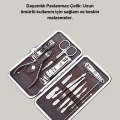 BUĞZ Özel Deri Çantalı 12 Parça Manikür Pedikür Bakım Seti Paslanmaz Çelik