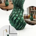 BUĞZ Parlak Yeşil Spiral 3D Baskı Vazo Şık Modern Dekoratif Obje