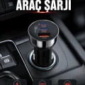 BUĞZ PD 30W Çift USB-C Araç Şarj Cihazı 60W Hızlı Şarj Adaptörü