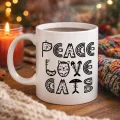 BUĞZ Peace Love Cats – Sevimli Kedi Desenli Porselen Kupa MODEL 60 Kahve & Çay Kupası