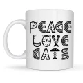 BUĞZ Peace Love Cats – Sevimli Kedi Desenli Porselen Kupa MODEL 60 Kahve & Çay Kupası