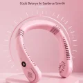 BUĞZ Pembe Boyun Fanı Sessiz Çalışan USB Şarjlı Taşınabilir Kişisel Serinletici