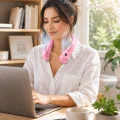 BUĞZ Pembe Boyun Fanı Sessiz Çalışan USB Şarjlı Taşınabilir Kişisel Serinletici