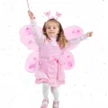  Pembe Kelebek Kız Seti – 50 cm Kelebek Kanadı, Taç ve Asa