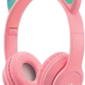 BUĞZ Pembe kulak üstü Bluetooth 5.0 kablosuz kulaklık led ışıklı çocuk tasarımı 1 yıl garantili