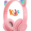 BUĞZ Pembe kulak üstü Bluetooth 5.0 kablosuz kulaklık led ışıklı çocuk tasarımı 1 yıl garantili