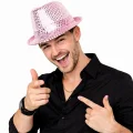 BUĞZ Pembe Payetli Disco Parti Şapkası Yetişkin Işıltılı Fötr Model