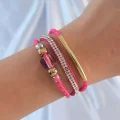 BUĞZ Pembe Renk Zirkon Taşlı Deri Çoklu Bileklik