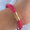 BUĞZ Pembe Renk Zirkon Taşlı Deri Çoklu Bileklik - Lisinya
