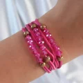 BUĞZ Pembe Renk Zirkon Taşlı İpli Çoklu Bileklik