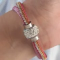 BUĞZ Pembe Renk Zirkon Taşlı Püskül Detay Deri Çoklu Bileklik