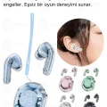 BUĞZ Pembe renkli, suya dayanıklı ve aktif gürültü önlemeli kablosuz kulaklık. Mikrofon özelliği bulunur.