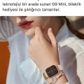 BUĞZ Pembe Rose Gold Kasa ve Çok Renkli Deri Kordonlu Kadın Akıllı Saat, Nabız ve Uyku Takibi Özellikli