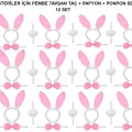 BUĞZ Pembe Tavşan Kostüm Seti – Taç, Papyon, Ponpon (12’li Paket)