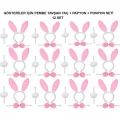 Pembe Tavşan Kostüm Seti – Taç, Papyon, Ponpon (12’li Paket)