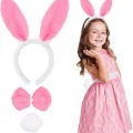 BUĞZ Pembe Tavşan Kostüm Seti – Taç, Papyon, Ponpon (12’li Paket)