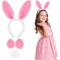  Pembe Tavşan Kostüm Seti – Taç, Papyon, Ponpon (12’li Paket)