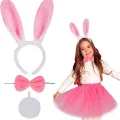 BUĞZ Pembe Tavşan Tacı Etek Papyon Kuyruk Kostüm Seti Çocuk Boy