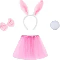 BUĞZ Pembe Tavşan Tacı Etek Papyon Kuyruk Kostüm Seti Çocuk Boy
