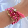 BUĞZ Pembe Zirkon Taşlı İpli Püskül Detay Çoklu Bileklik