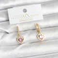 BUĞZ Pirinç Gold Pembe Renk Zirkon Taşlı Kalp Model Kadın Küpe