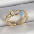 BUĞZ Pirinç Gold Renk 2Li Zirkon Taşlı Mavi Yıldız Figür Ayarlanabilir Kadın Yüzük