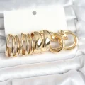 BUĞZ Pirinç Gold Renk 3 Çift Vintage Kadın Küpe Seti
