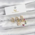 BUĞZ Pirinç Gold Renk Çiçek Model 3lü Kadın Küpe