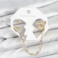 BUĞZ Pirinç Gold Renk Kalp Model Zincir Bağlantılı Ear Cuff Küpe Seti