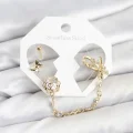 BUĞZ Pirinç Gold Renk Kelebekli Model Zincir Bağlantılı Ear Cuff Küpe Seti