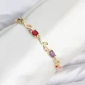 BUĞZ Pirinç Gold Renk Mix Renk Zirkon Taşlı Çiçek Model Kadın Bileklik - BUĞZ
