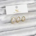 BUĞZ Pirinç Gold Renk Nazarlı Model 3lü Kadın Küpe