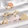 BUĞZ Pirinç Gold Renk Pembe Plastik Yüzük Model Daire Pembe Mine Yılan Detay 6Lı Kadın Yüzük Seti