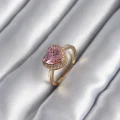 BUĞZ Pirinç Gold Renk Pembe Zirkon Taş Kalp Charm Model Kadın Yüzük