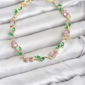 BUĞZ Pirinç Gold Renk Pembe Zirkon Taşlı Çiçek Model Kadın Bileklik