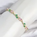 BUĞZ Pirinç Gold Renk Pembe Zirkon Taşlı Çiçek Model Kadın Bileklik