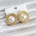BUĞZ Pirinç Gold Renk Sarmal Model İncili Kadın Küpe